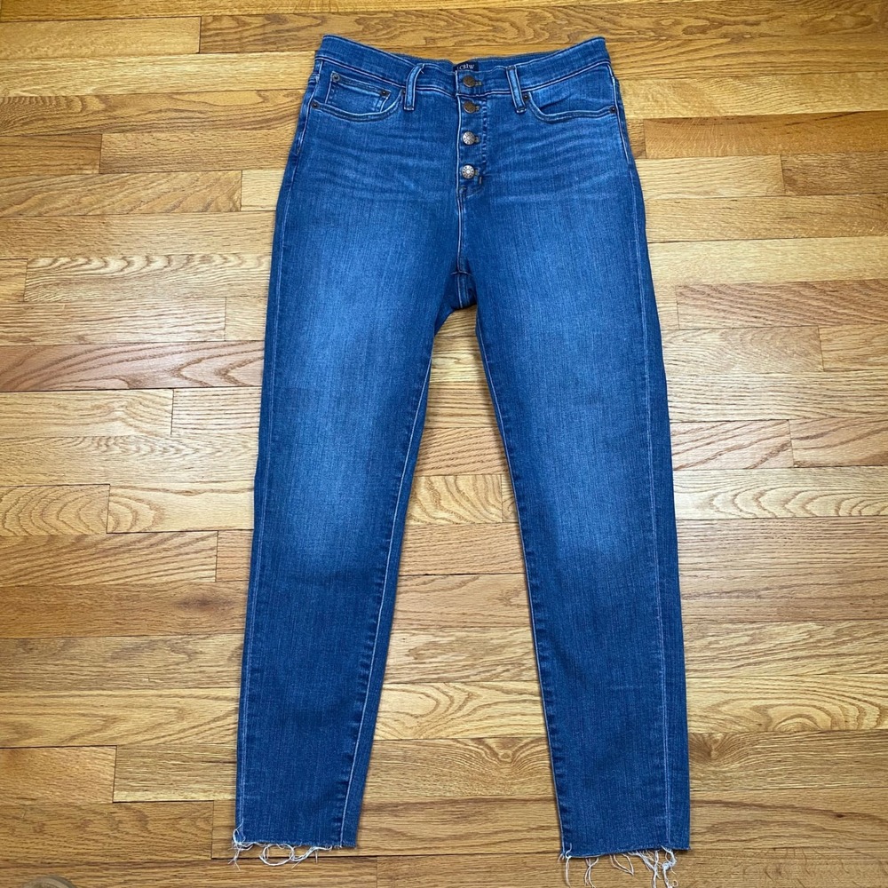 J.Crew High-Rise Skinny Jeans Womens 29 Blue Button Fly Raw Hem Preppy Casual